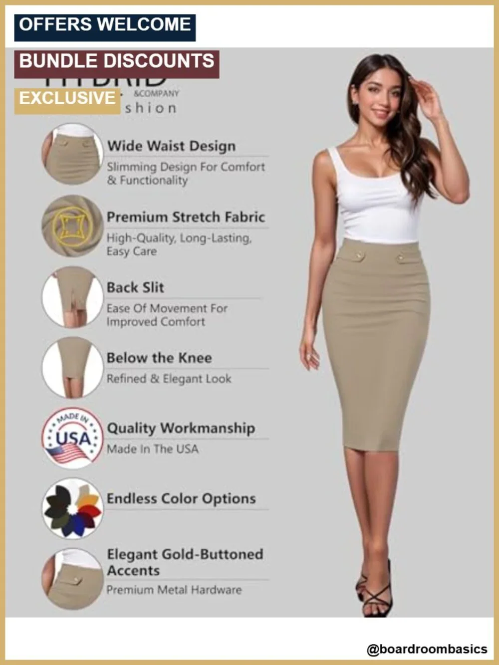 Premium Nylon Ponte Stretch Pencil Skirt - Below Knee Office Wear